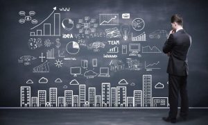 man full seeing at drawing global concept